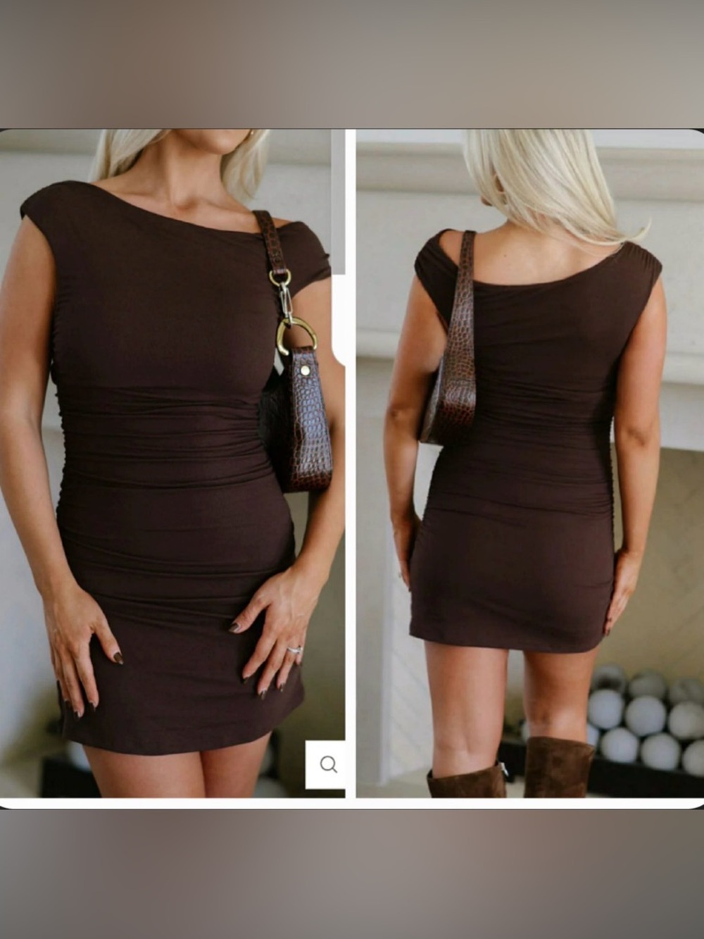 NanaMacs Chocolate Brown One-Shoulder Bodycon Dress